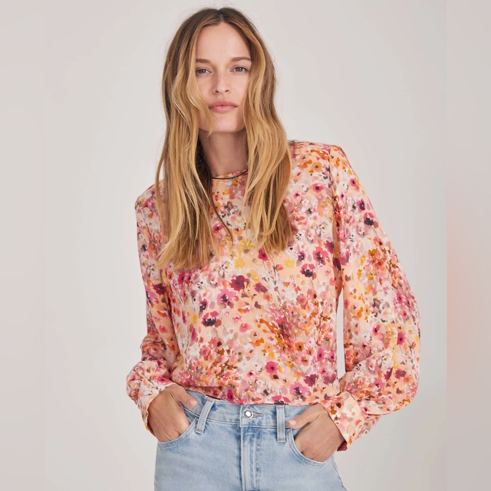 Favorite Daughter The Faye Shirt Button Back Floral Blouse Pink Anthropologie